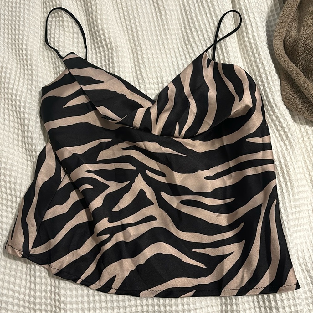 Zebra print cowl neck tank